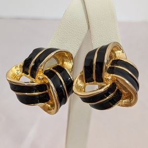 Vintage Gold & Black Ellen Designs Clip Earrings
